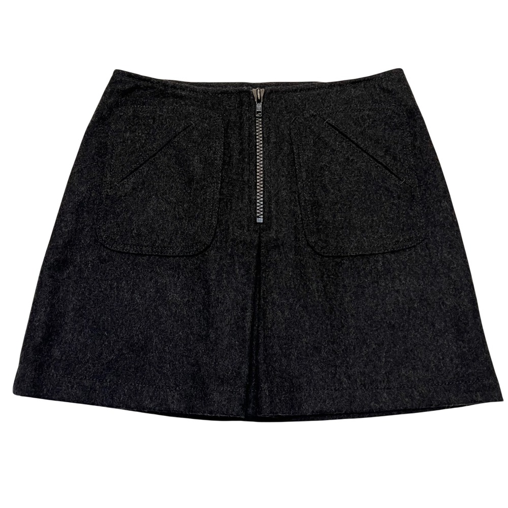 Gap Charcoal Wool Dark Academia Preppy Schoolgirl Zip Front Mini Skirt Size 1